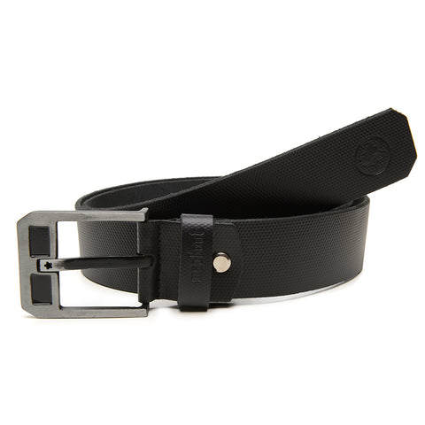 Cinto em Couro Macboot Preto Fivela Metal Prata