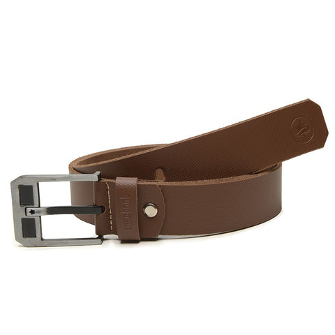 Cinto em Couro Macboot Marrom Fivela Metal Prata