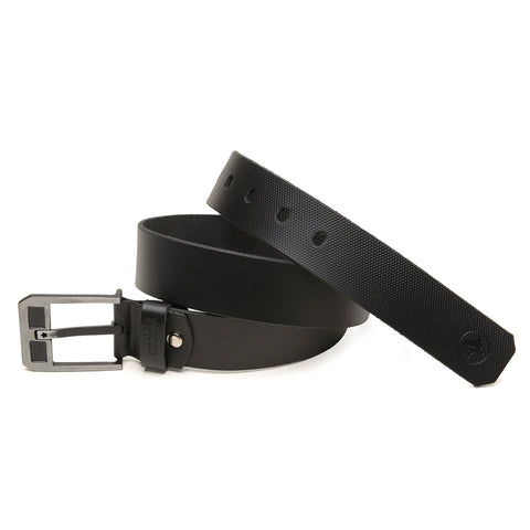 Cinto em Couro Macboot Preto Fivela Metal Prata