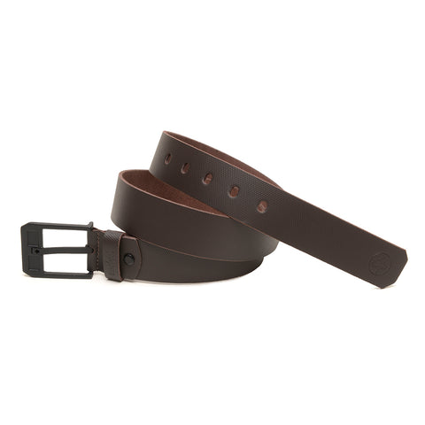 Cinto em Couro Macboot Café Fivela Metal Preto