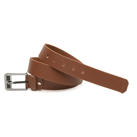 Cinto em Couro Macboot Marrom Fivela Metal Prata
