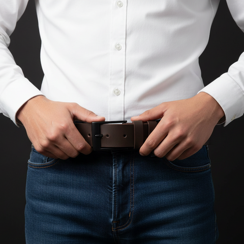 Cinto em Couro Macboot Café Fivela Basic