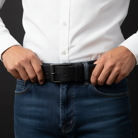 Cinto em Couro Macboot Preto Fivela Basic