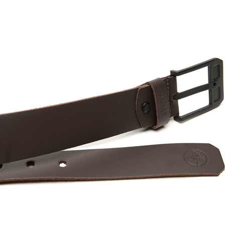 Cinto em Couro Macboot Café Fivela Metal Preto